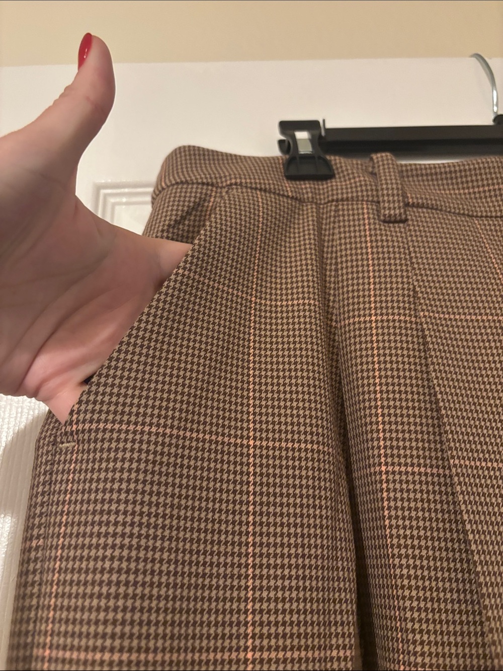 Maeve Avery Wide-Leg High-Rise Trousers Houndstooth Brown Pink Size XL NWT - Picture 5 of 10